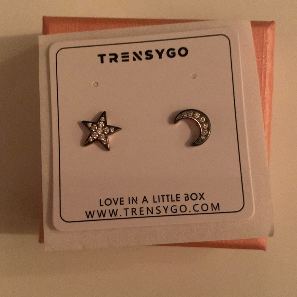 Star and Moon Silver Stud Earrings